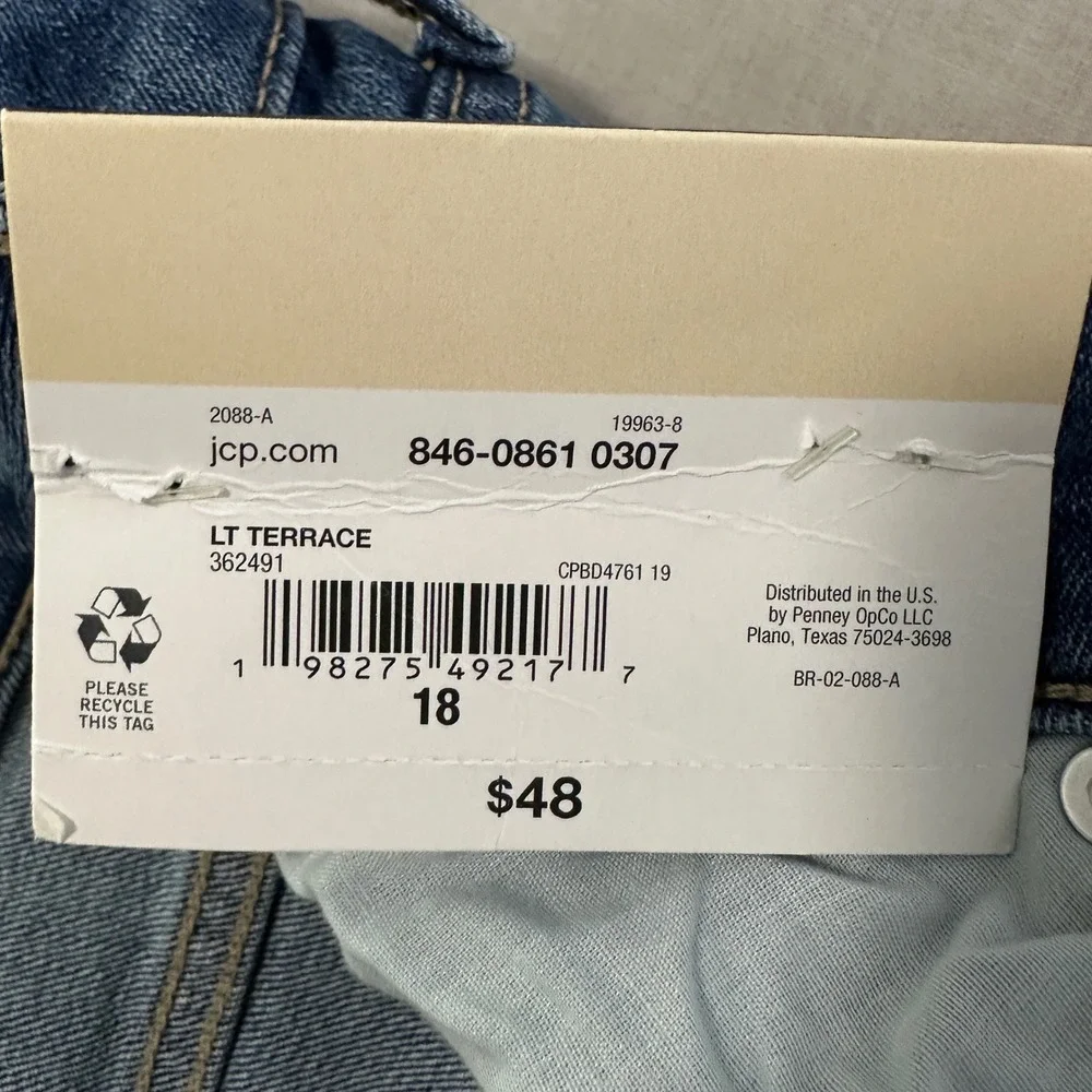 St. John's Bay Women's 18 Girlfriend Jean Blue Mid-Rise LT Terrace NEW